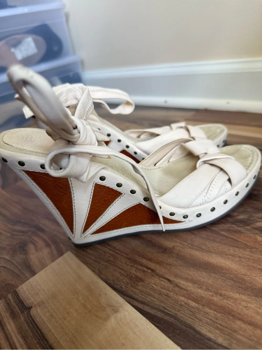 Fendi Cream Ankle-Tie Espadrille Sandals